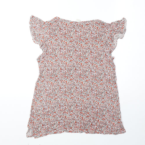 H&M Womens Red Floral Viscose Basic T-Shirt Size S Boat Neck