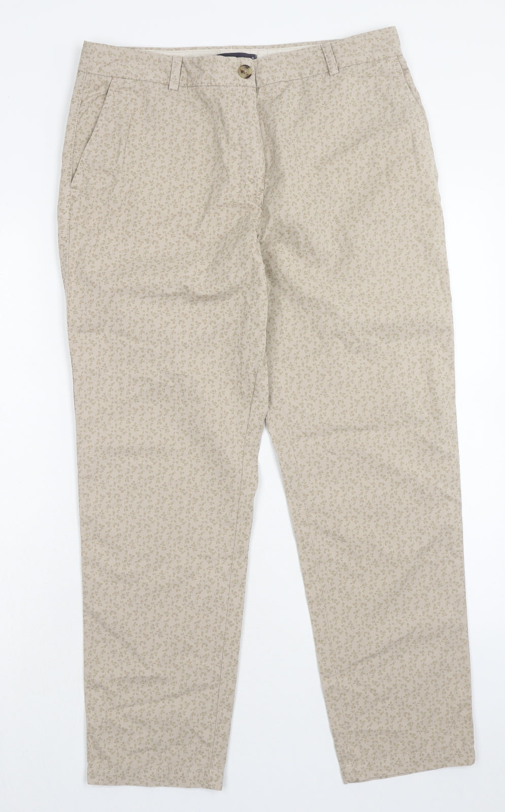Marks and Spencer Womens Brown Geometric Cotton Trousers Size 12 Regular Zip