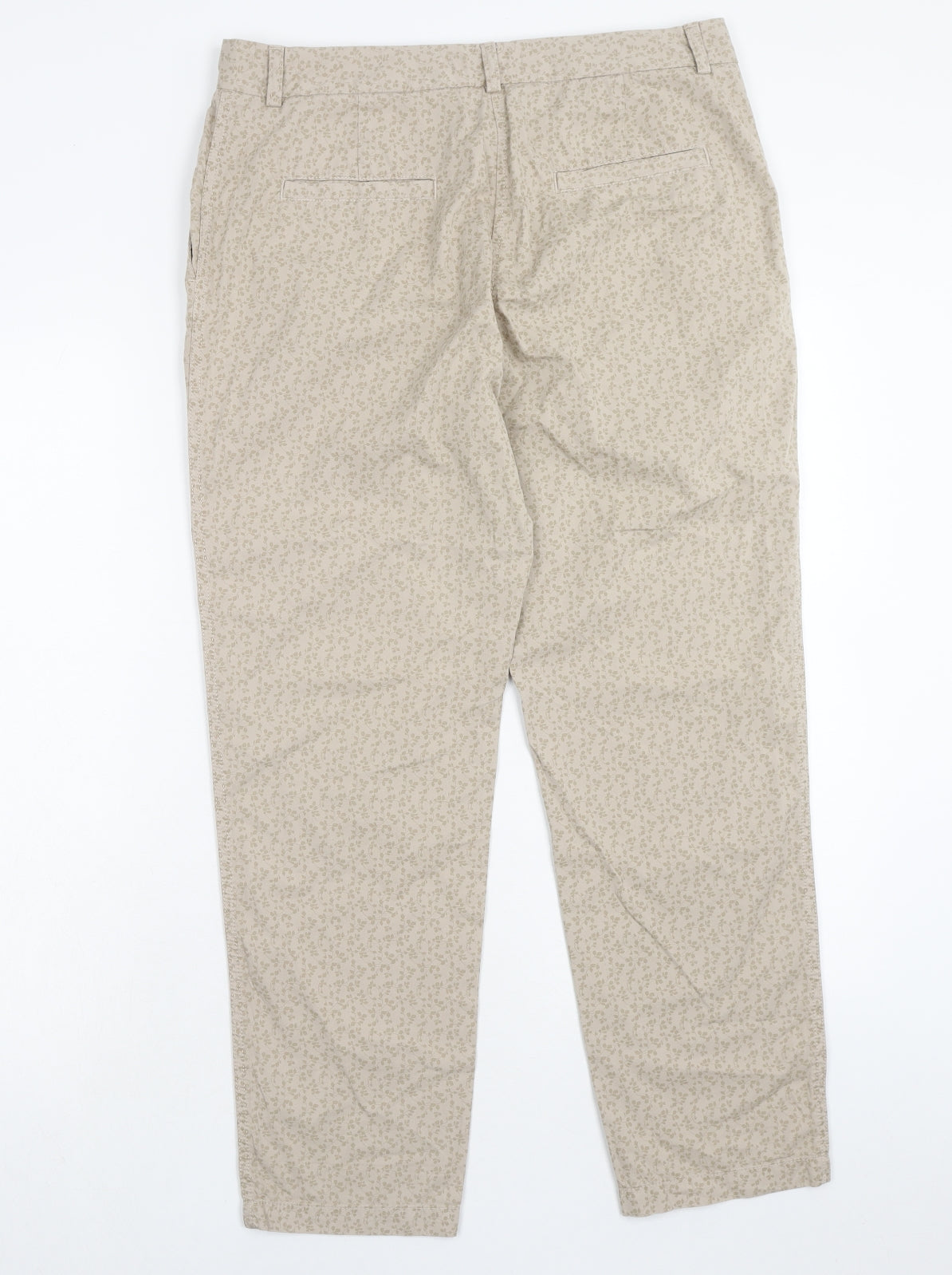 Marks and Spencer Womens Brown Geometric Cotton Trousers Size 12 Regular Zip
