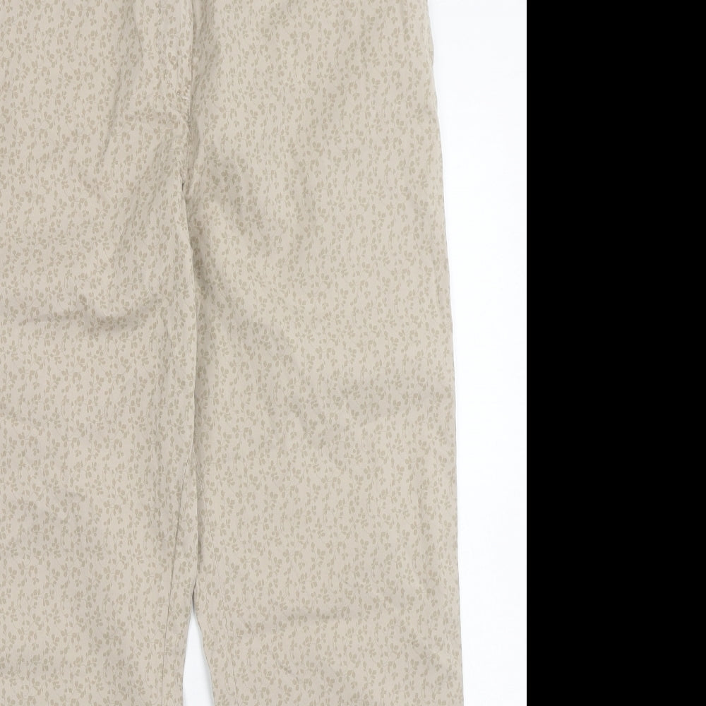 Marks and Spencer Womens Brown Geometric Cotton Trousers Size 12 Regular Zip