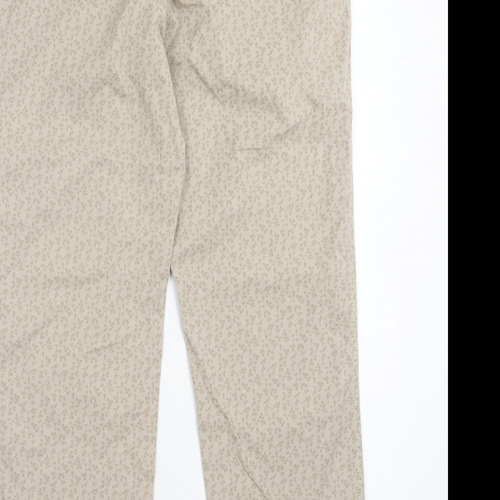 Marks and Spencer Womens Brown Geometric Cotton Trousers Size 12 Regular Zip