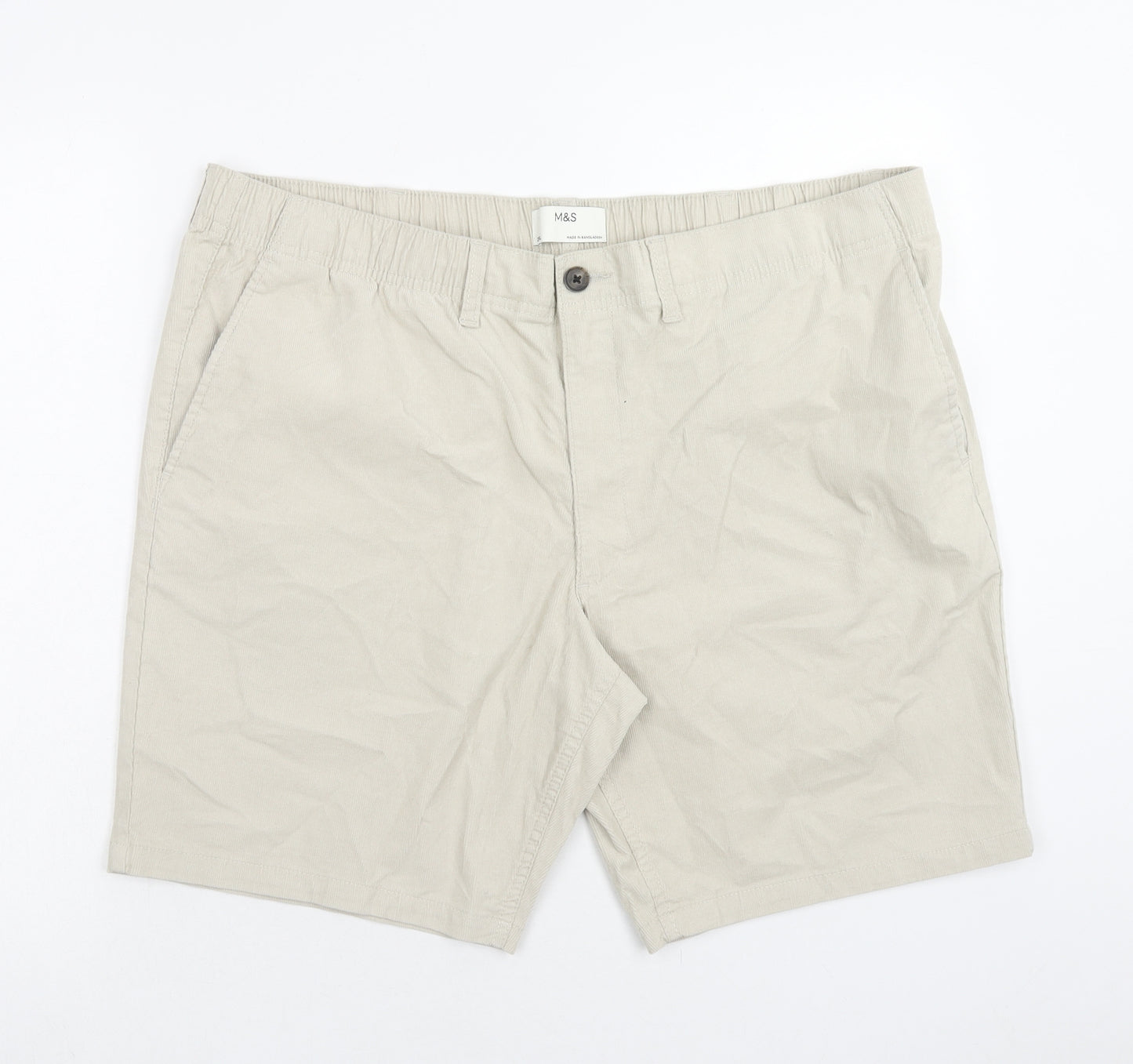 Marks and Spencer Mens Beige Cotton Chino Shorts Size 2XL Regular Zip