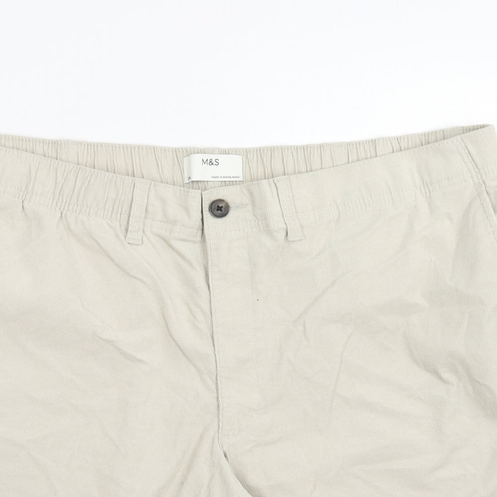 Marks and Spencer Mens Beige Cotton Chino Shorts Size 2XL Regular Zip