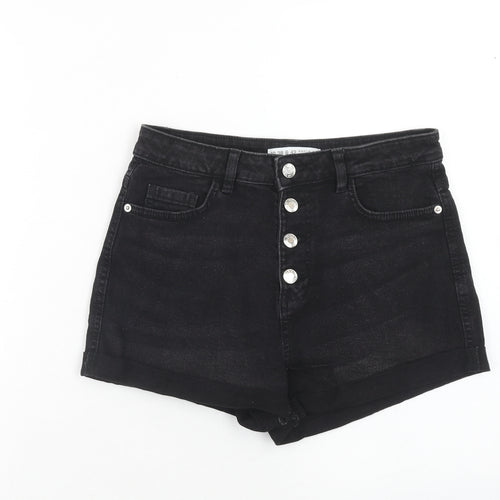 Denim & Co. Womens Black Cotton Hot Pants Shorts Size 10 Regular Button