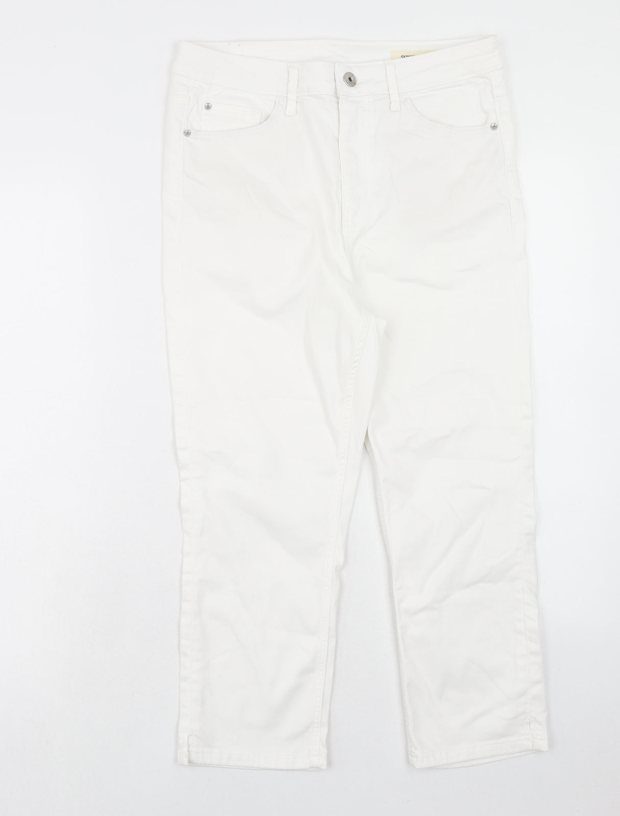 Marks and Spencer Womens White Cotton Skinny Jeans Size 12 Regular Zip