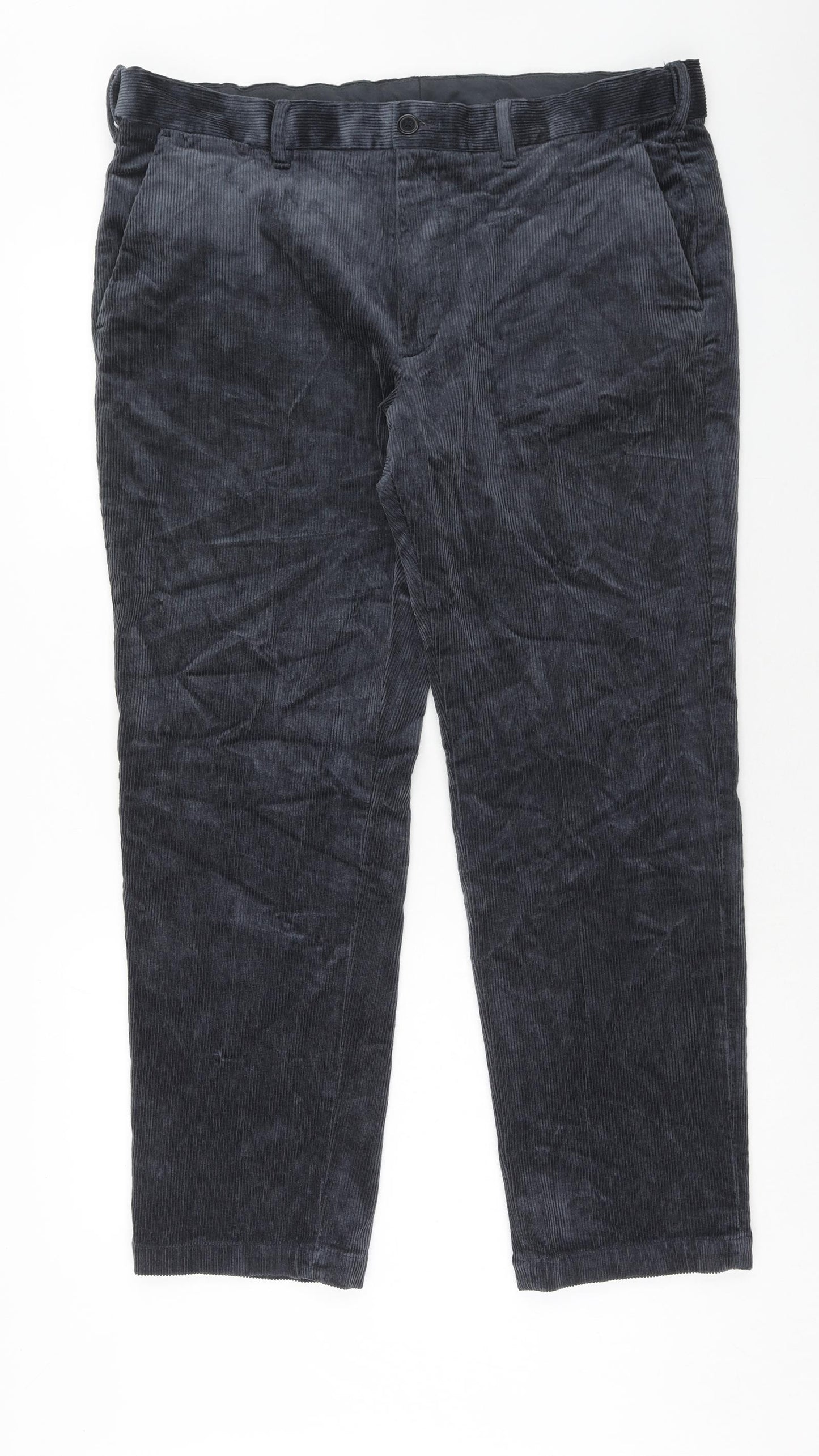 Marks and Spencer Mens Blue Cotton Trousers Size 38 in L29 in Regular Zip