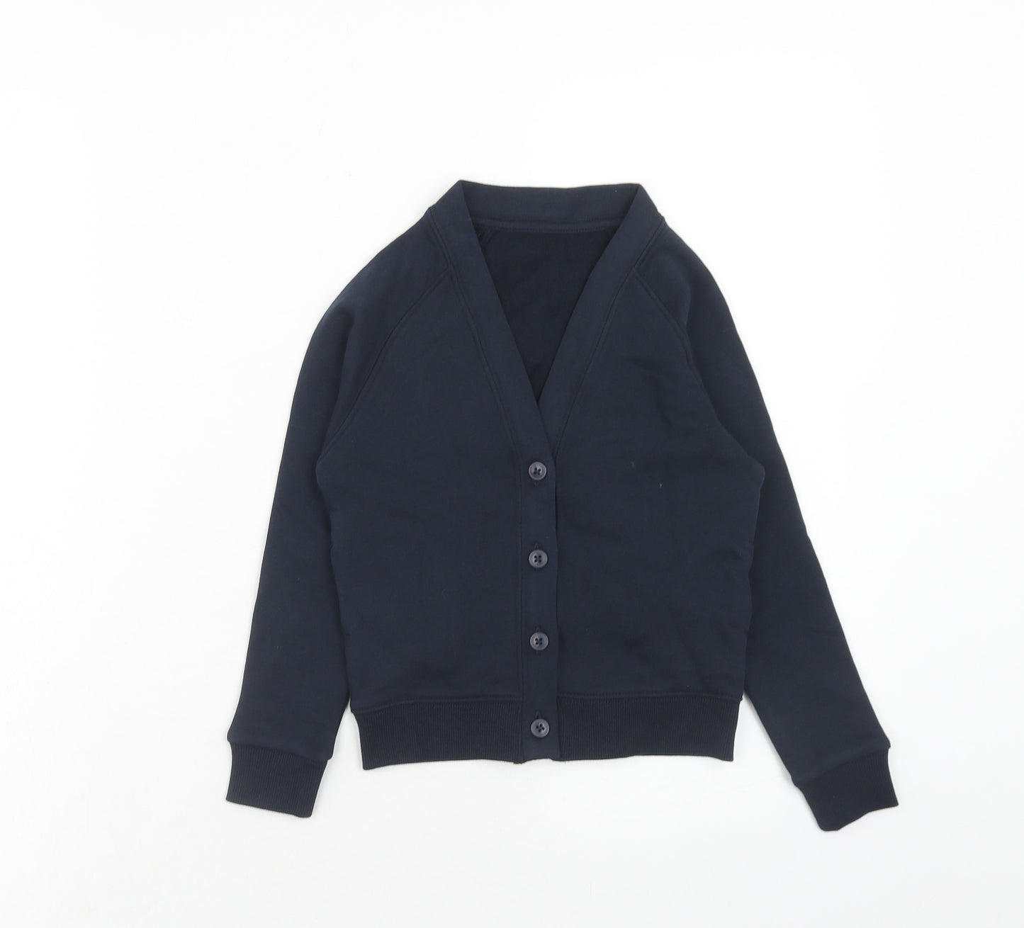 Marks and Spencer Girls Blue V-Neck Cotton Cardigan Jumper Size 3-4 Years Button - Schoolwear