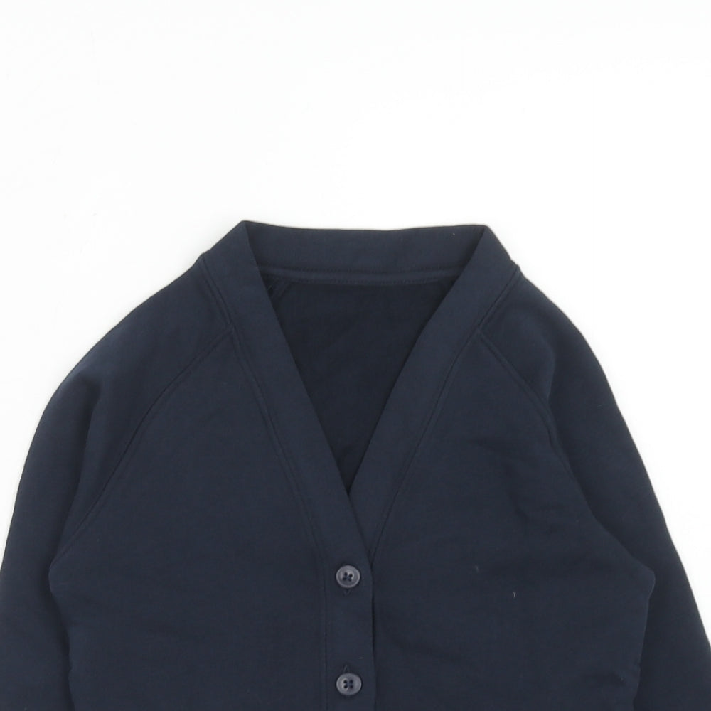 Marks and Spencer Girls Blue V-Neck Cotton Cardigan Jumper Size 3-4 Years Button - Schoolwear