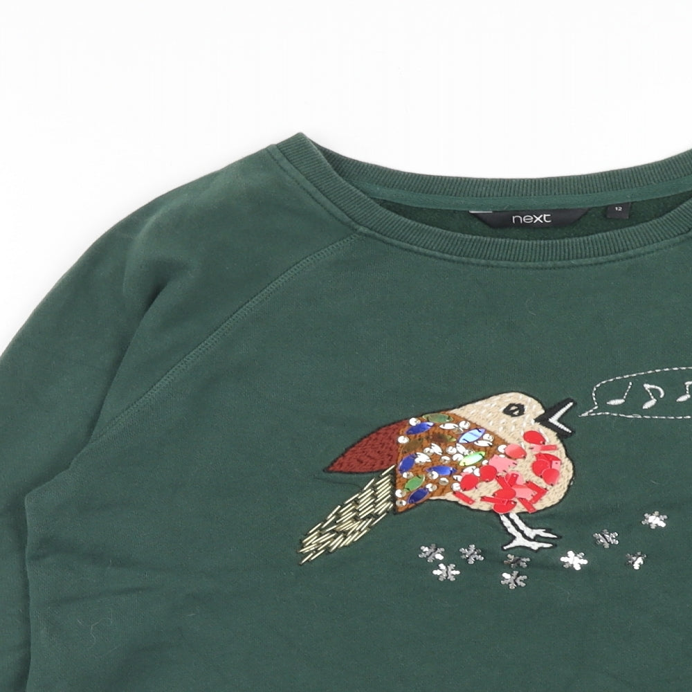 NEXT Womens Green Cotton Pullover Sweatshirt Size 12 Pullover - Robin Christmas