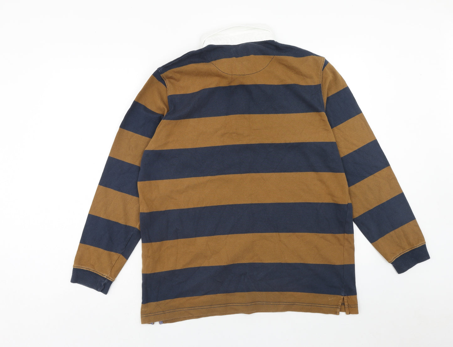 Cotton Traders Mens Brown Striped Cotton Polo Size L Collared Button