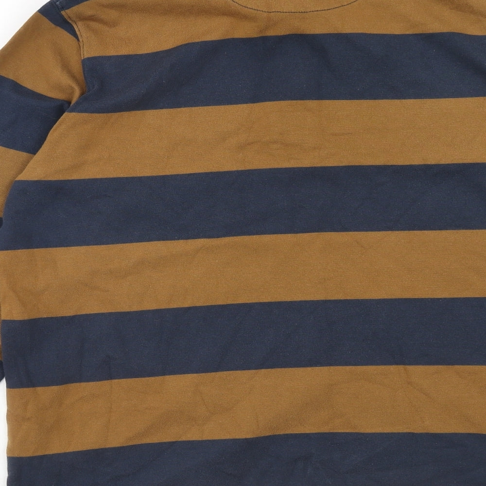 Cotton Traders Mens Brown Striped Cotton Polo Size L Collared Button