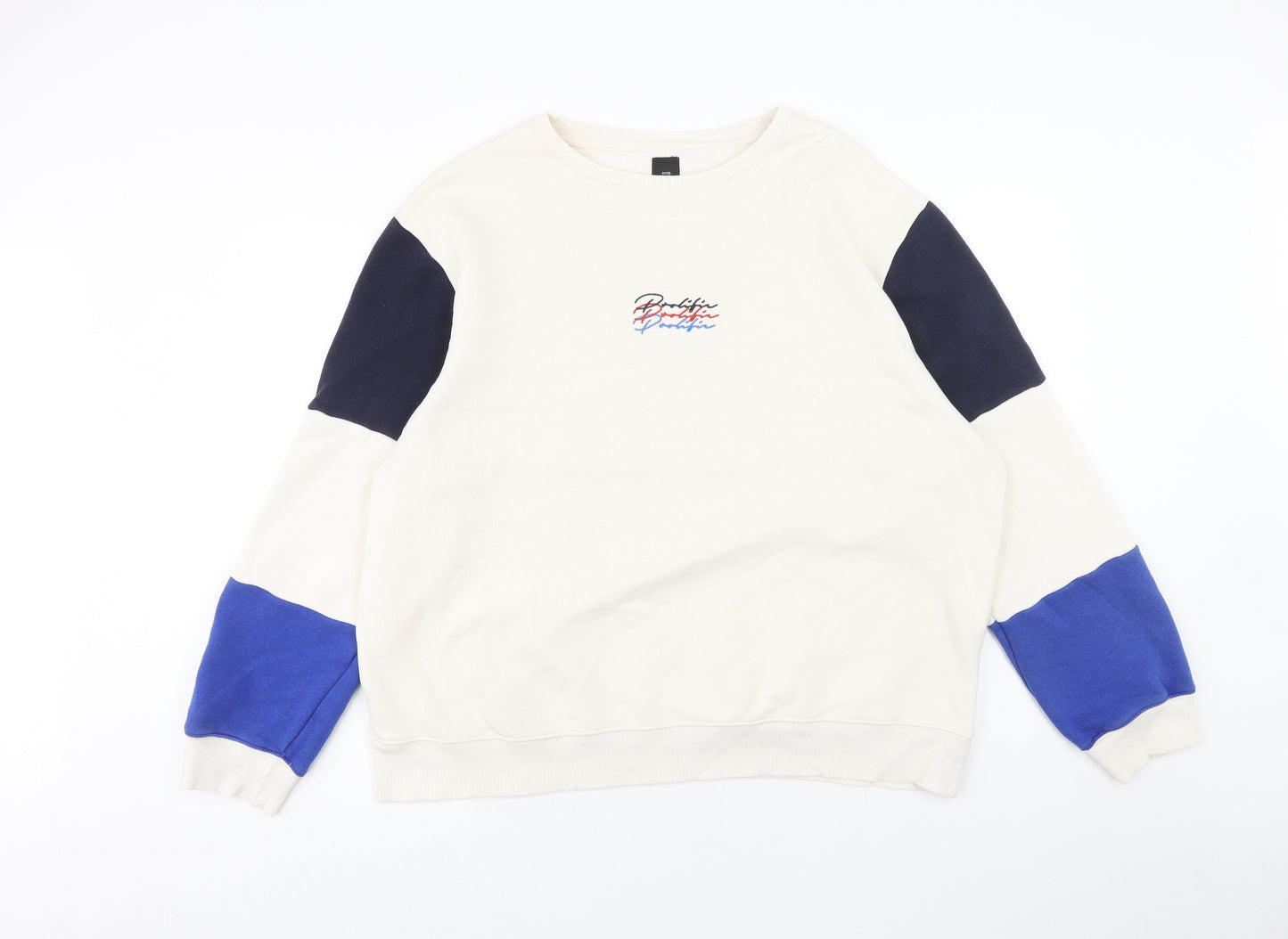 River Island Mens Ivory Cotton Pullover Sweatshirt Size 2XL - Portfolio