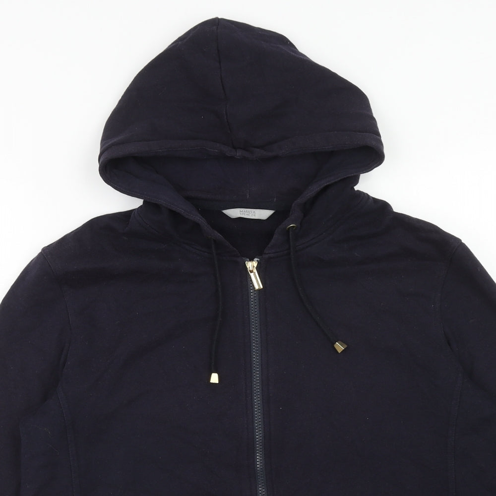Marks and Spencer Womens Blue Cotton Full Zip Hoodie Size 16 Zip