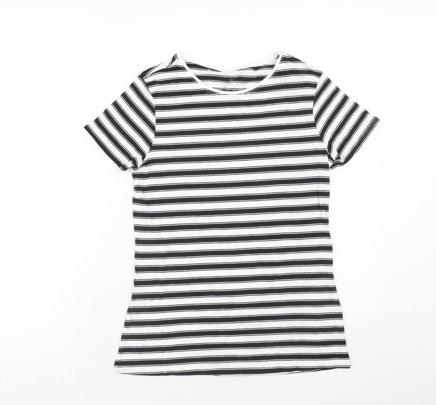 Primark Womens White Striped Cotton Basic T-Shirt Size M Scoop Neck - Size 12-14
