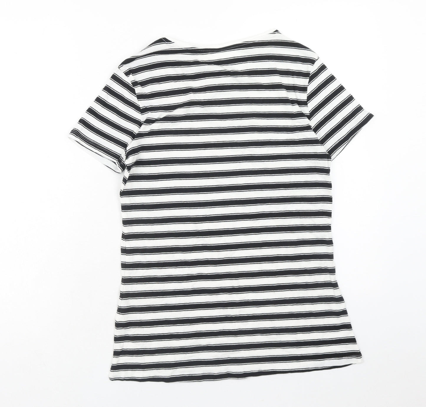 Primark Womens White Striped Cotton Basic T-Shirt Size M Scoop Neck - Size 12-14