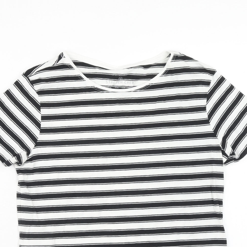 Primark Womens White Striped Cotton Basic T-Shirt Size M Scoop Neck - Size 12-14