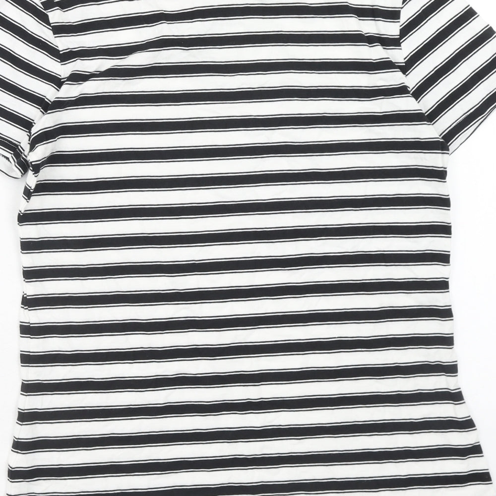 Primark Womens White Striped Cotton Basic T-Shirt Size M Scoop Neck - Size 12-14