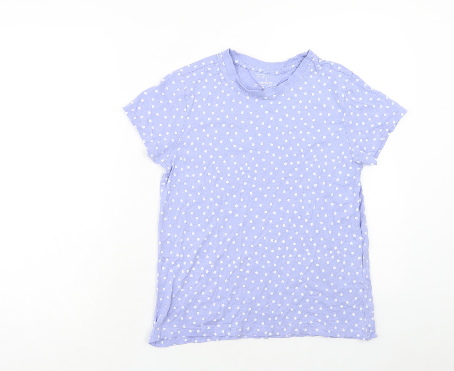 Primark Womens Purple Polka Dot Cotton Basic T-Shirt Size S Scoop Neck - Size 10-12
