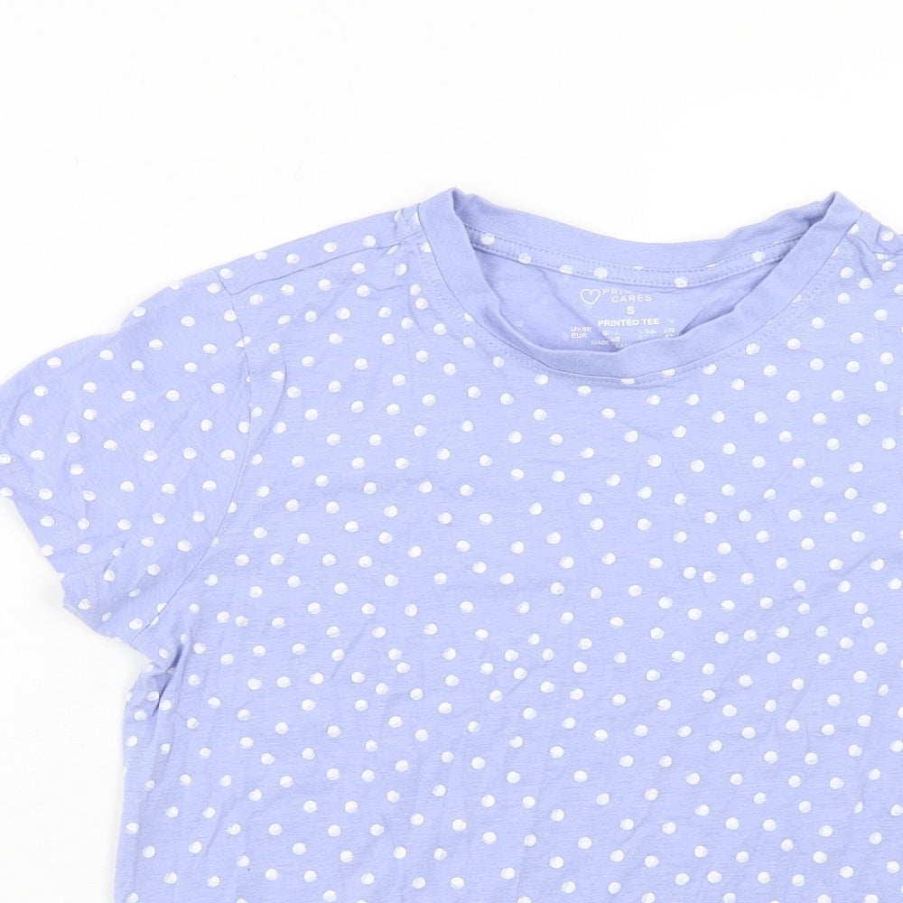 Primark Womens Purple Polka Dot Cotton Basic T-Shirt Size S Scoop Neck - Size 10-12
