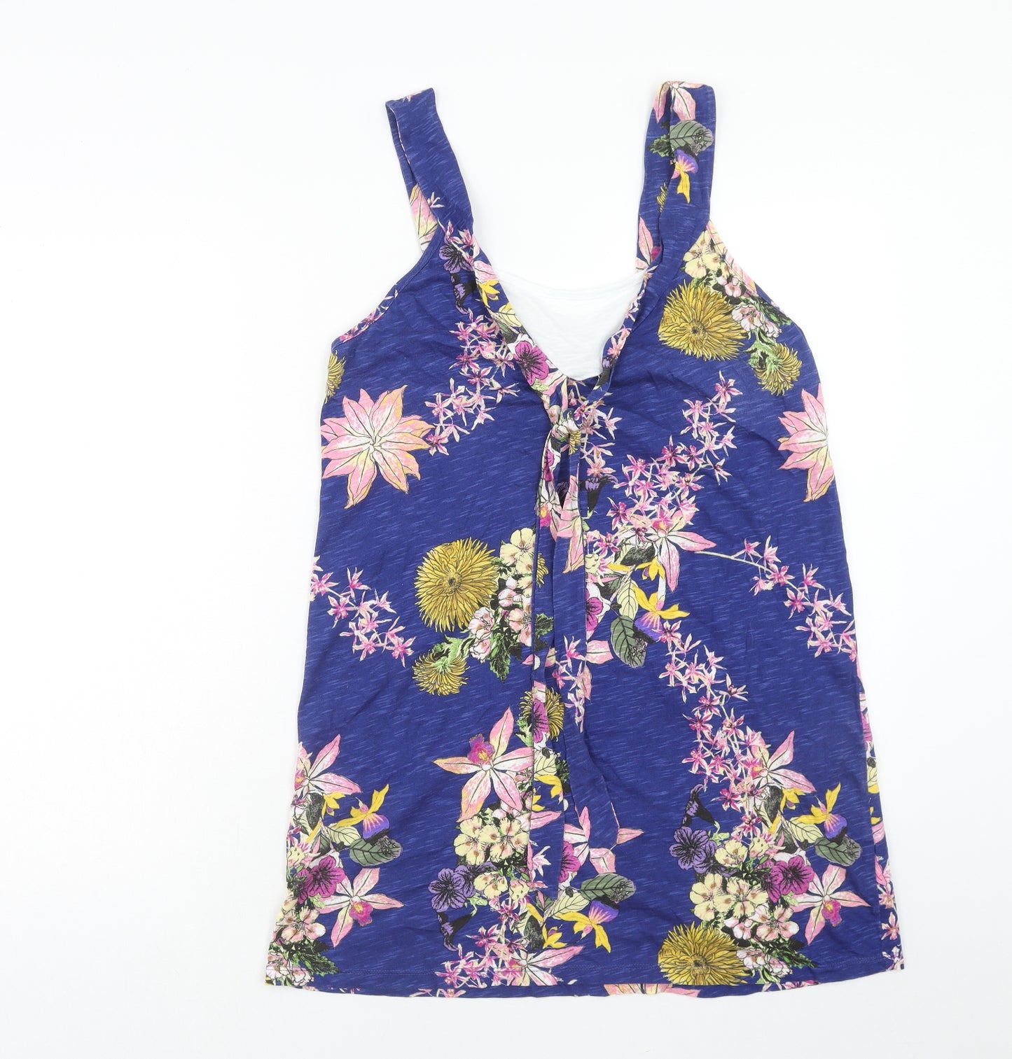 NEXT Womens Blue Floral Cotton Tunic Tank Size 16 Scoop Neck - Tie Neck Detail