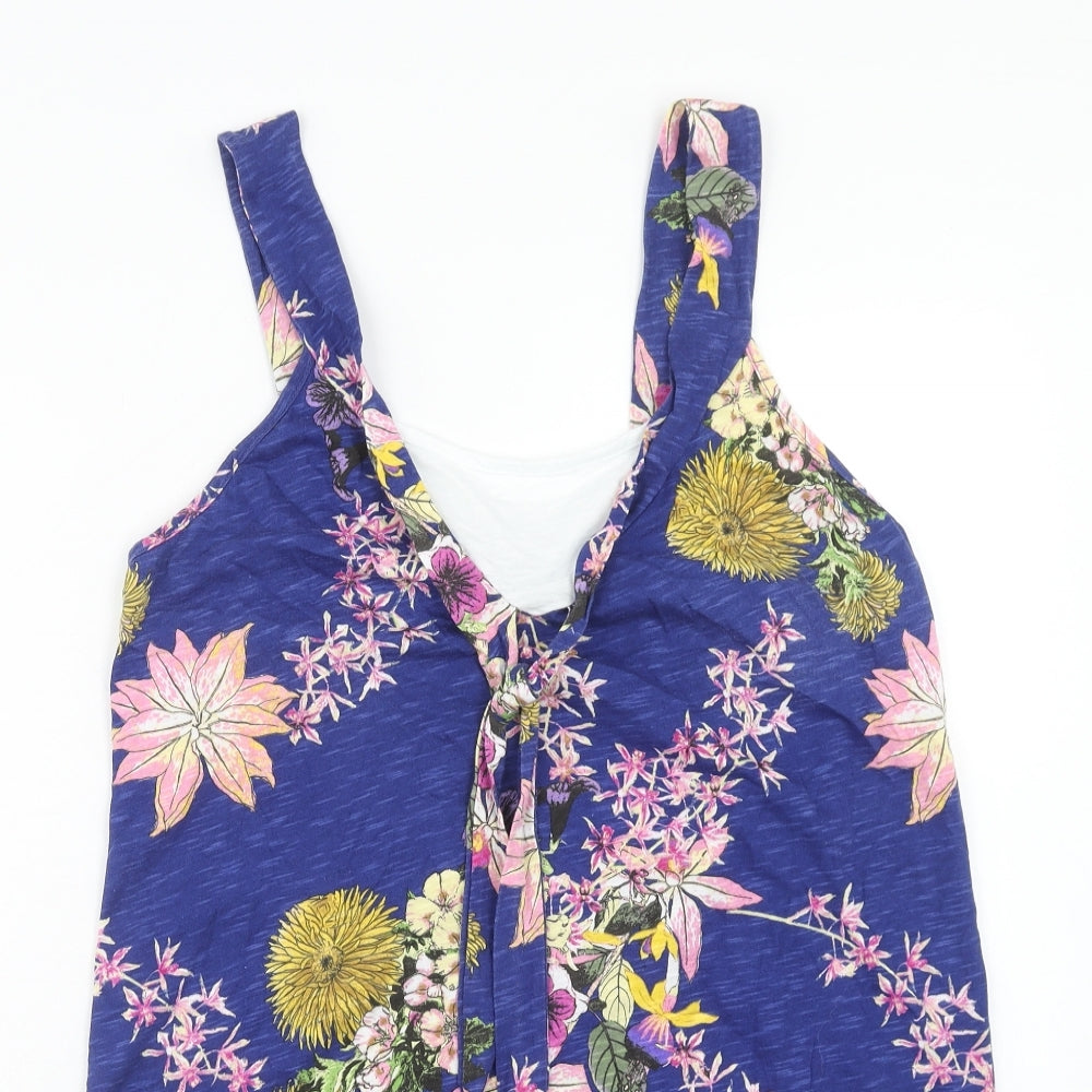 NEXT Womens Blue Floral Cotton Tunic Tank Size 16 Scoop Neck - Tie Neck Detail