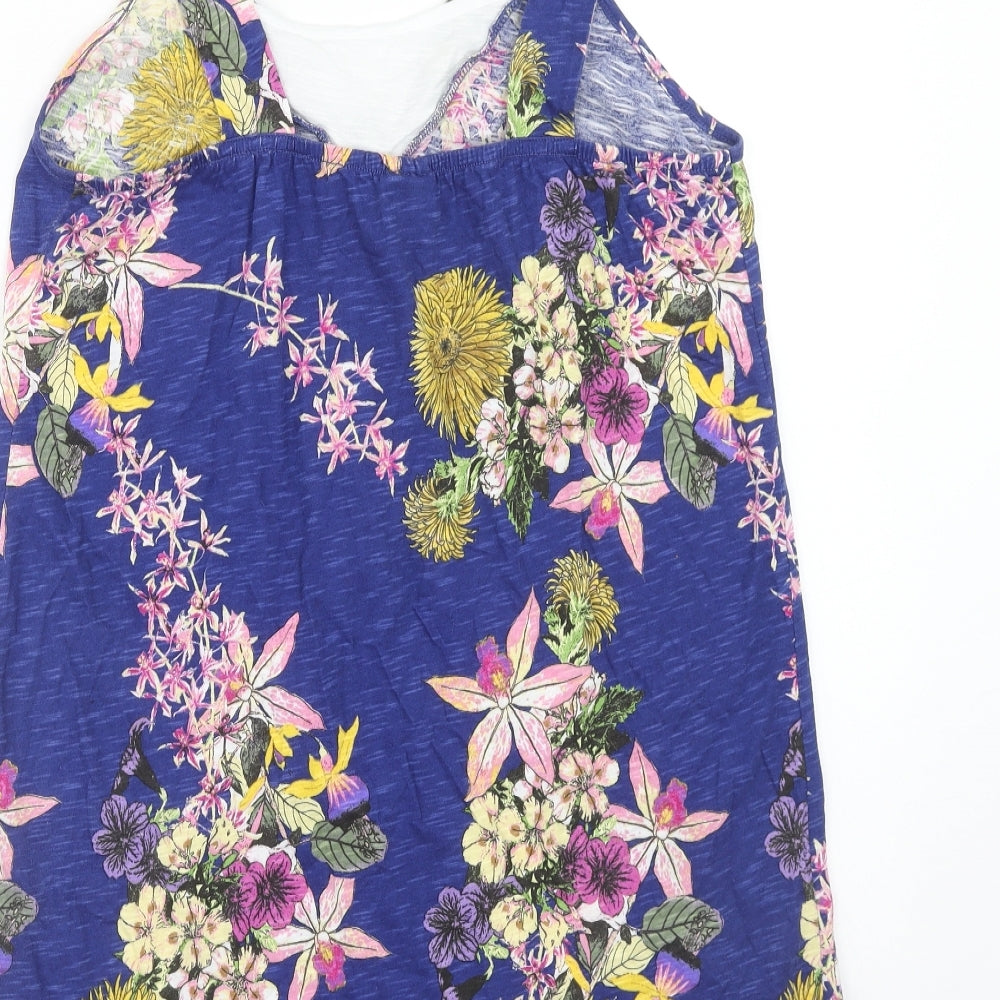NEXT Womens Blue Floral Cotton Tunic Tank Size 16 Scoop Neck - Tie Neck Detail