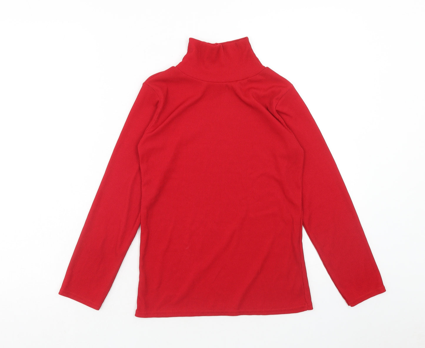 Preworn Girls Red Polyester Basic T-Shirt Size 11-12 Years High Neck Pullover