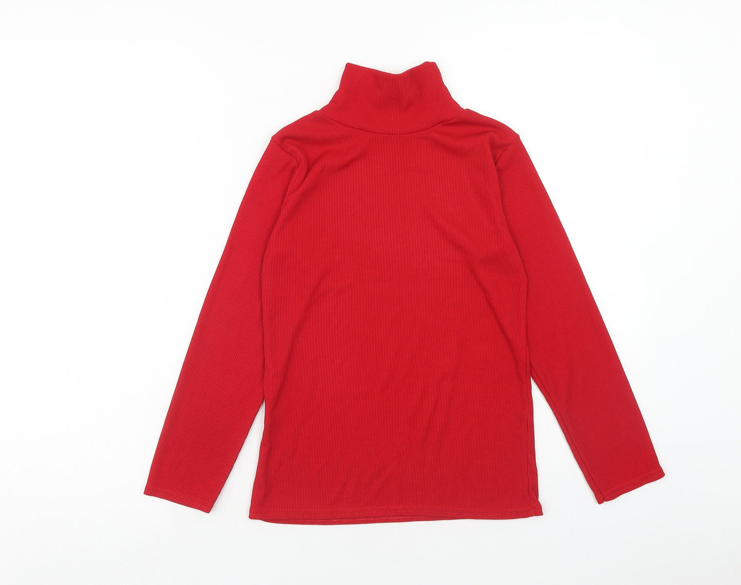 Preworn Girls Red Polyester Basic T-Shirt Size 11-12 Years High Neck Pullover