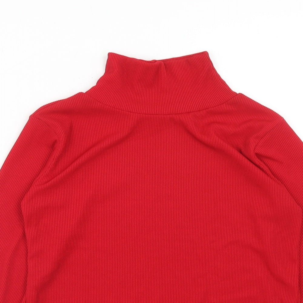 Preworn Girls Red Polyester Basic T-Shirt Size 11-12 Years High Neck Pullover
