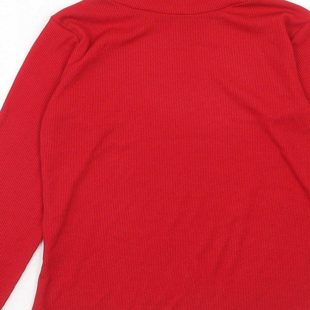 Preworn Girls Red Polyester Basic T-Shirt Size 11-12 Years High Neck Pullover