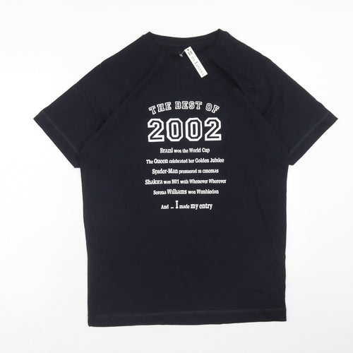 Da londra Womens Blue Cotton Basic T-Shirt Size M Round Neck - 2002 Birth Slogan