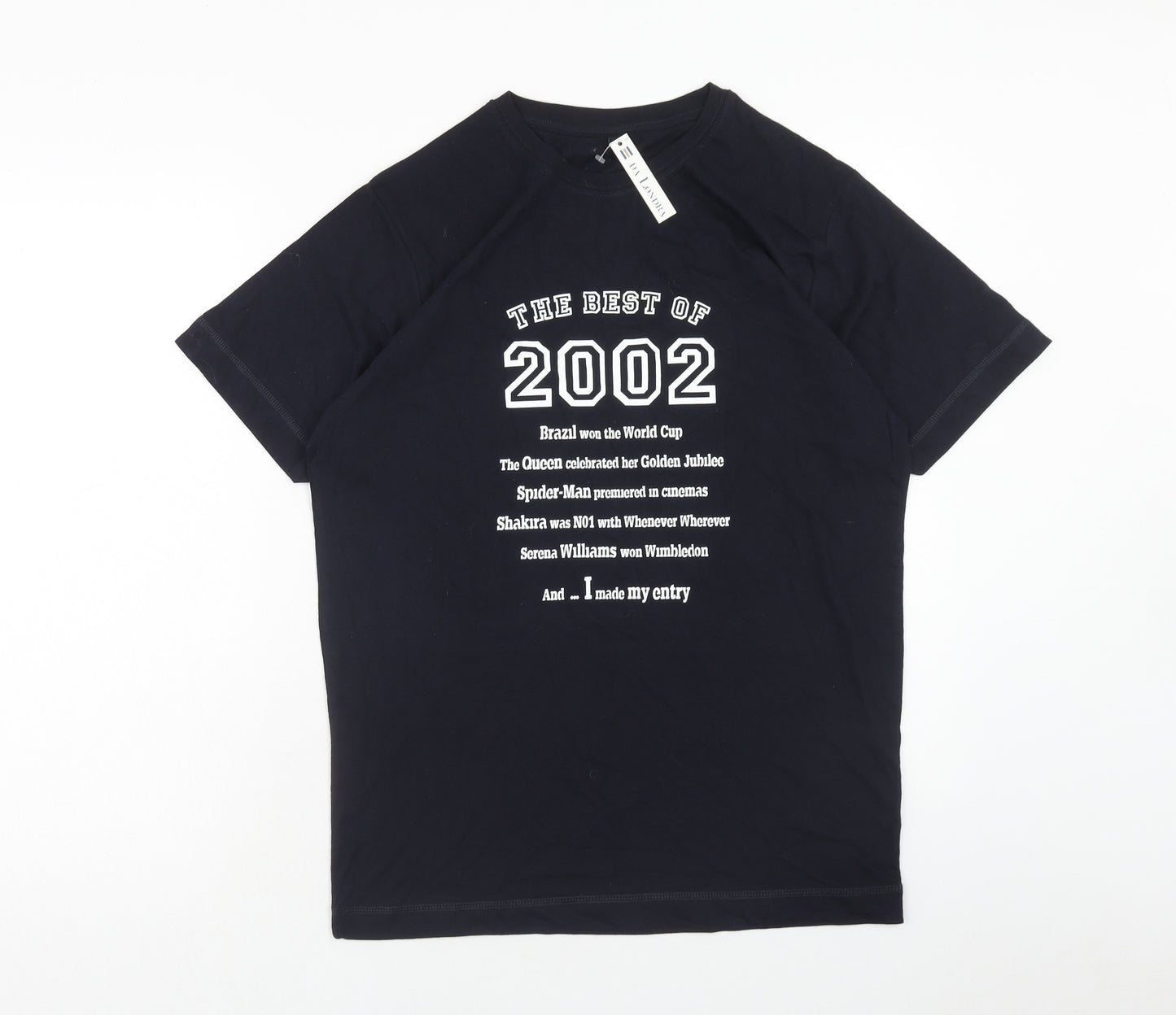 Da londra Womens Blue Cotton Basic T-Shirt Size M Round Neck - 2002 Birth Slogan