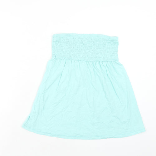 Papaya Womens Blue Cotton Basic Blouse Size 12 Off the Shoulder - Shirred Bandeau
