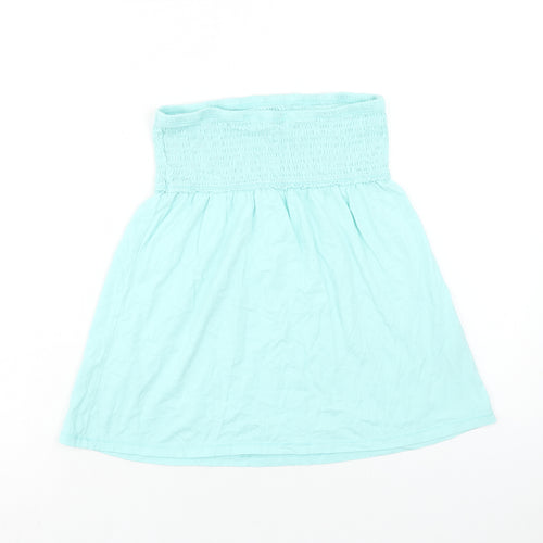 Papaya Womens Blue Cotton Basic Blouse Size 12 Off the Shoulder - Shirred Bandeau