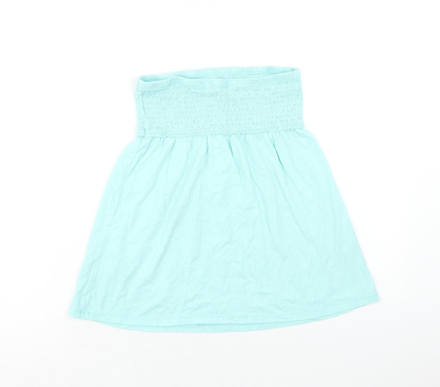 Papaya Womens Blue Cotton Basic Blouse Size 12 Off the Shoulder - Shirred Bandeau