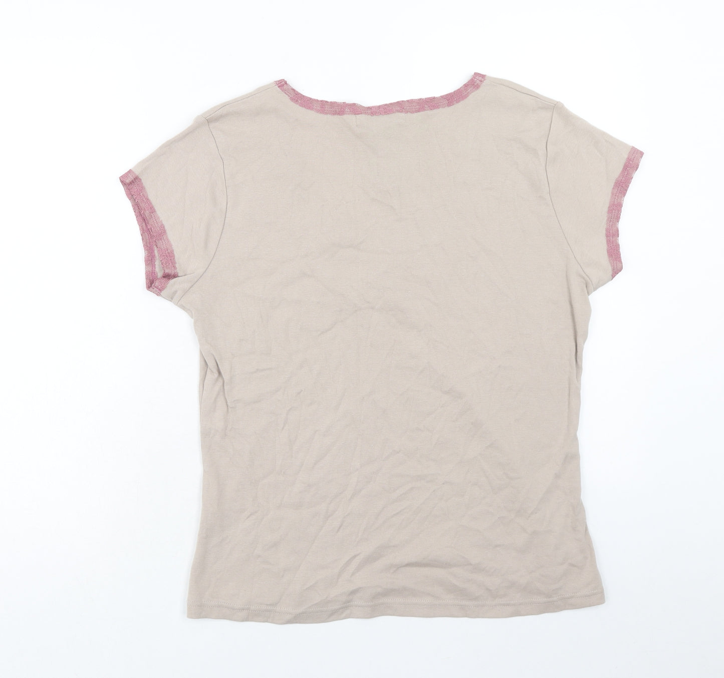 M&Co Womens Pink Floral Cotton Basic T-Shirt Size 2XL Scoop Neck