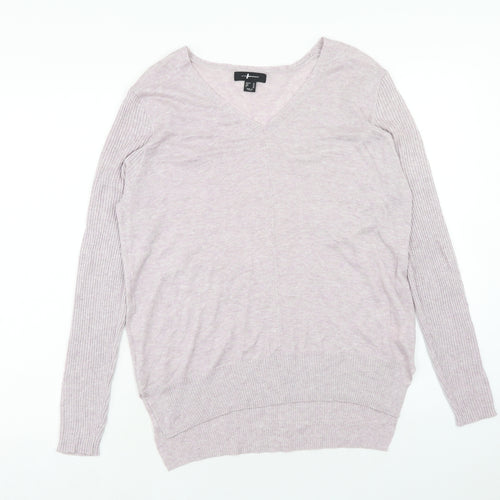 Marks and Spencer Womens Purple V-Neck Acrylic Pullover Jumper Size 14