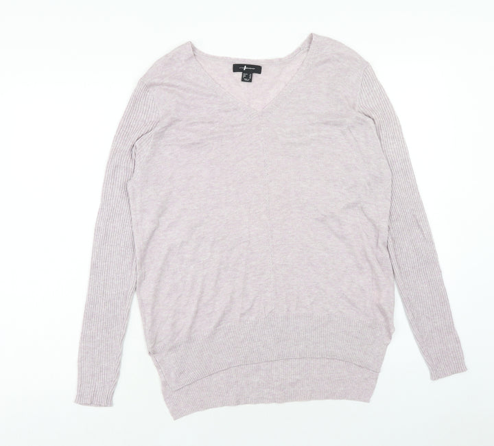 Marks and Spencer Womens Purple V-Neck Acrylic Pullover Jumper Size 14