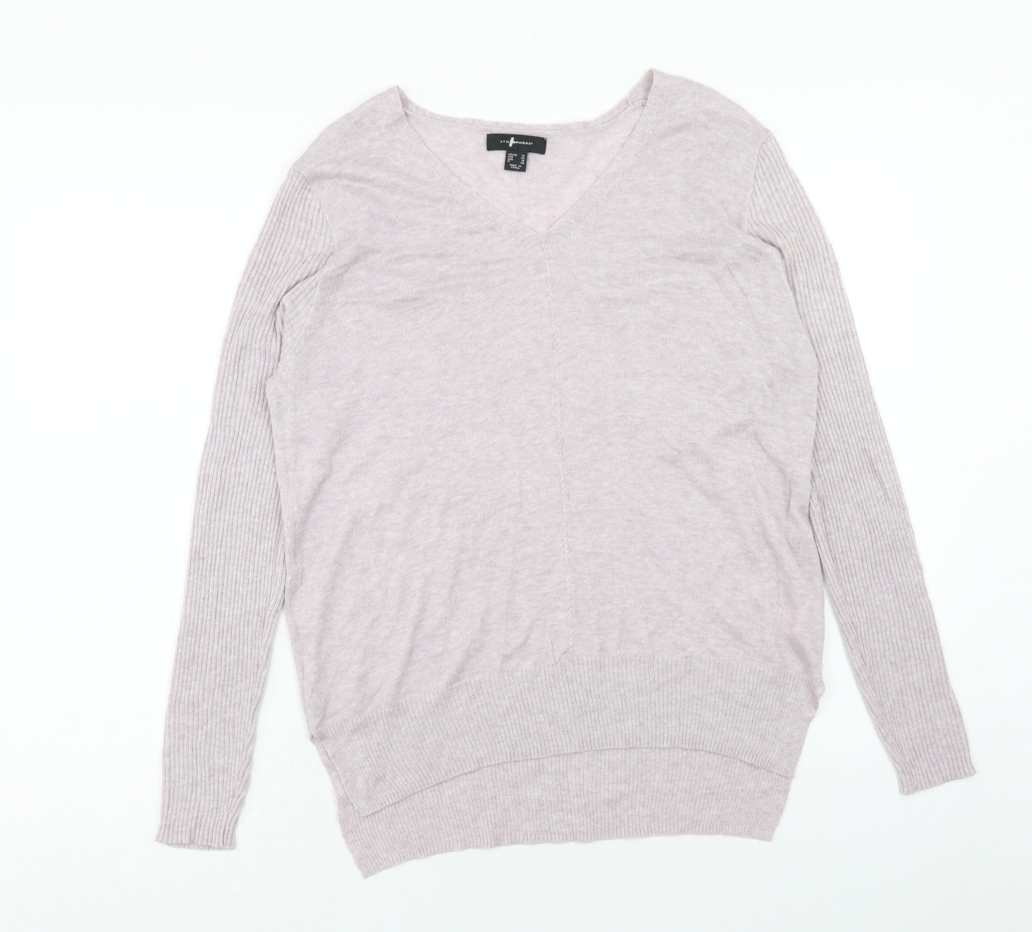 Marks and Spencer Womens Purple V-Neck Acrylic Pullover Jumper Size 14