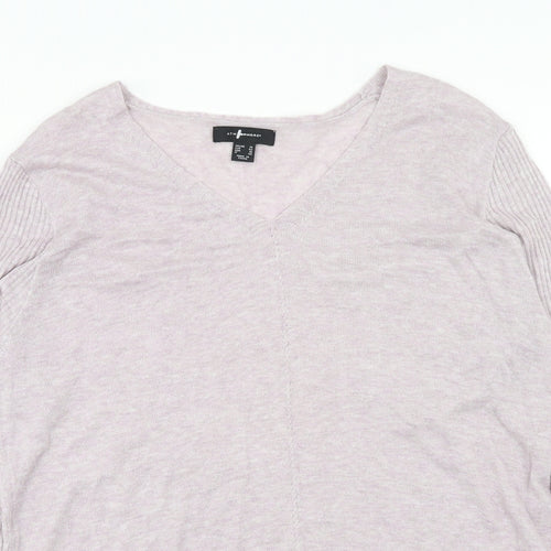 Marks and Spencer Womens Purple V-Neck Acrylic Pullover Jumper Size 14