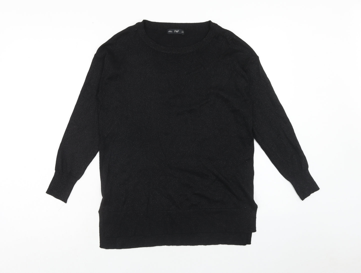 F&F Womens Black Round Neck Polyester Pullover Jumper Size 10