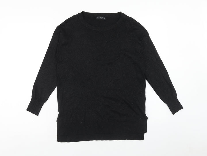 F&F Womens Black Round Neck Polyester Pullover Jumper Size 10