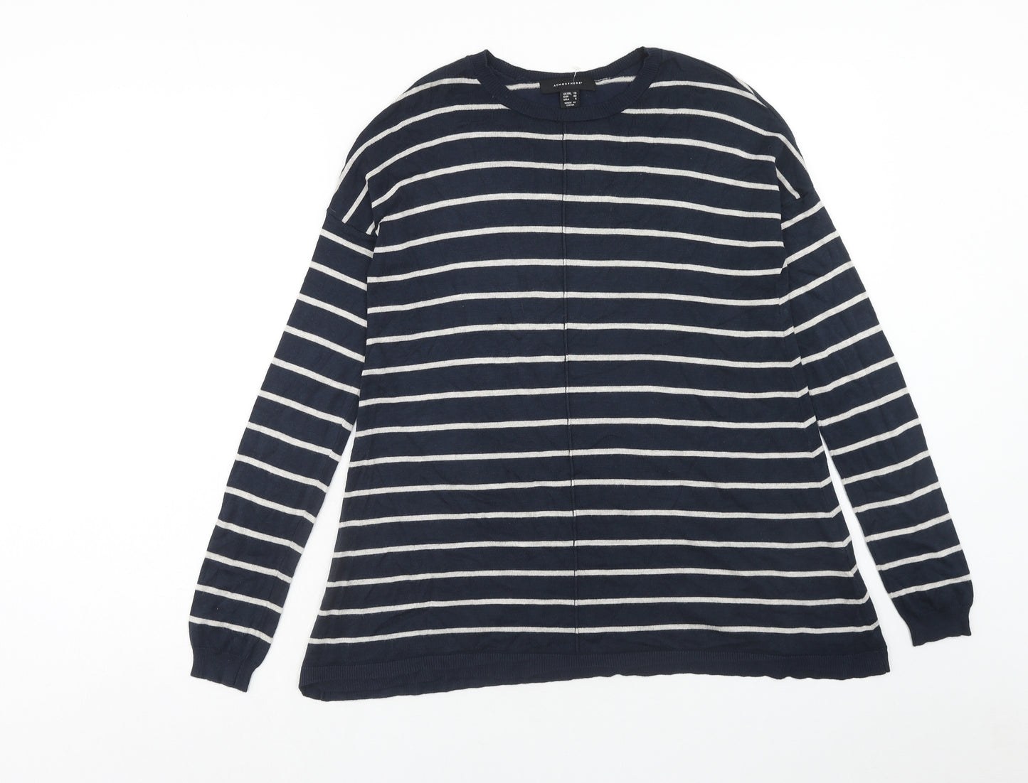 Atmosphere Womens Blue Round Neck Striped Viscose Pullover Jumper Size 10