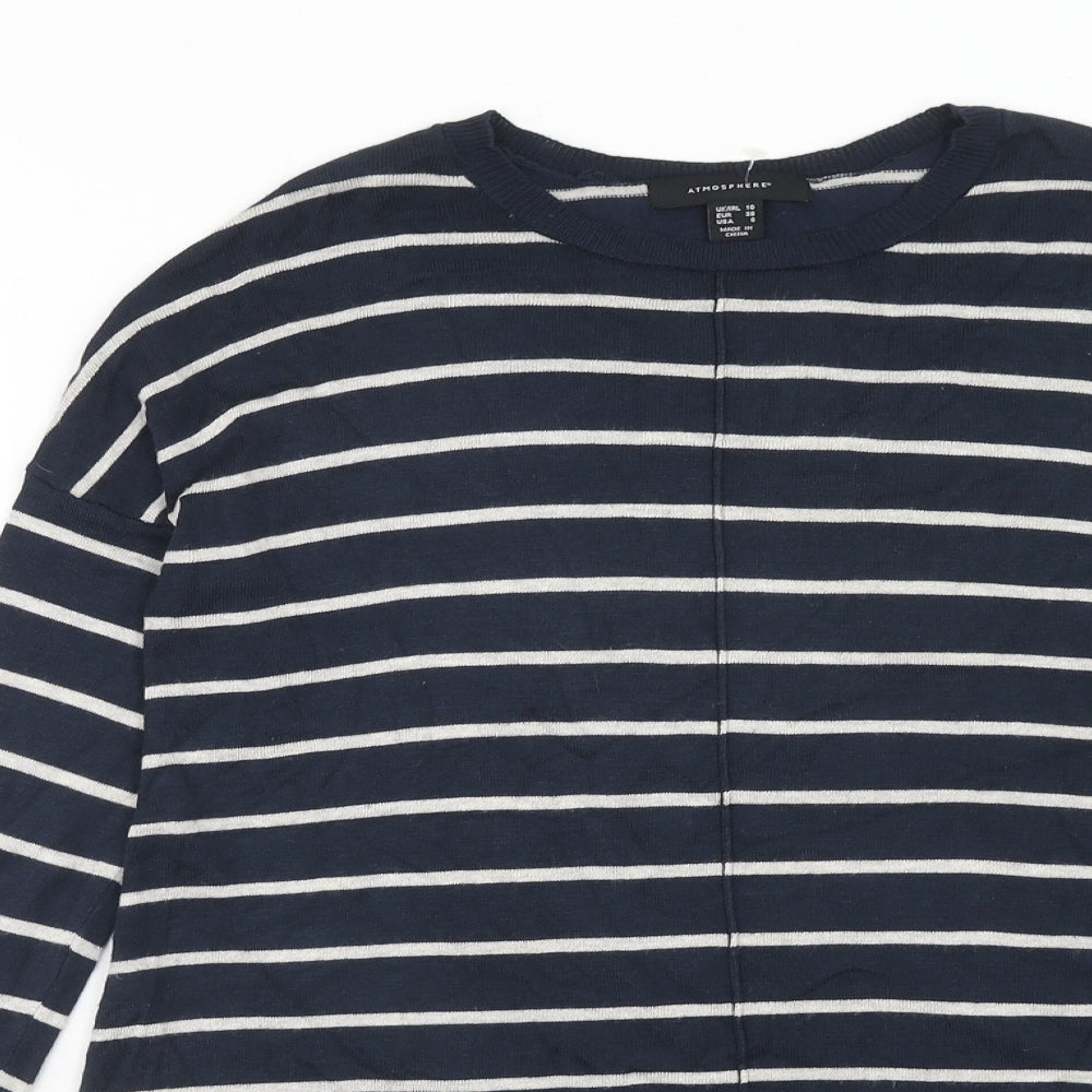 Atmosphere Womens Blue Round Neck Striped Viscose Pullover Jumper Size 10