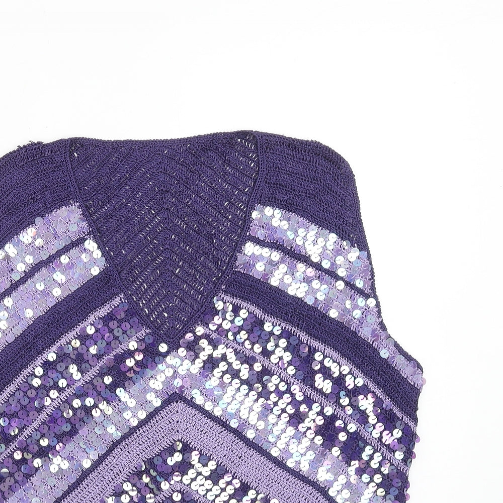 Marks and Spencer Womens Purple Striped Viscose Basic Tank Size 16 V-Neck