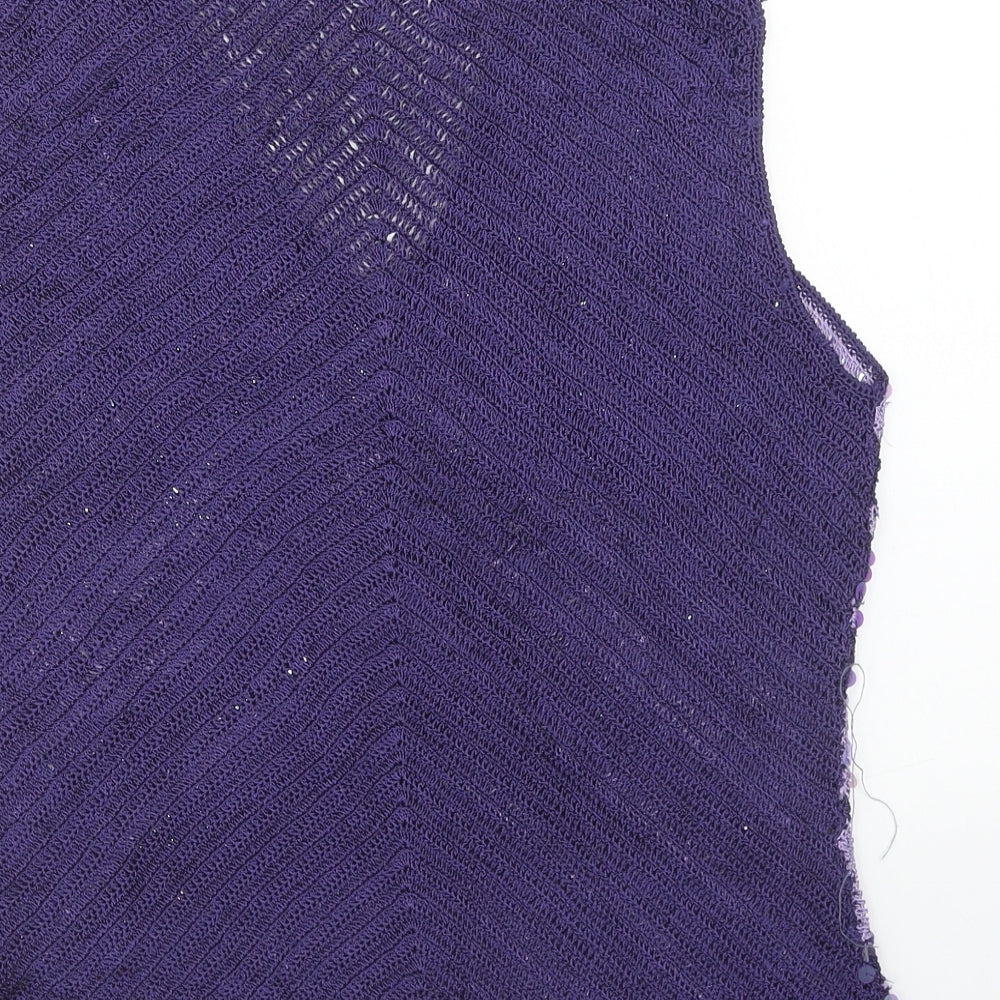 Marks and Spencer Womens Purple Striped Viscose Basic Tank Size 16 V-Neck