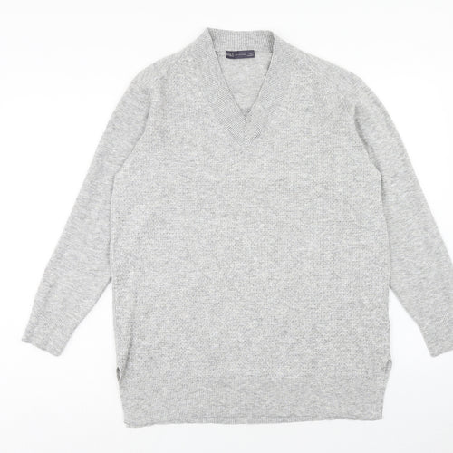 Marks and Spencer Mens Grey V-Neck Viscose Pullover Jumper Size L Long Sleeve