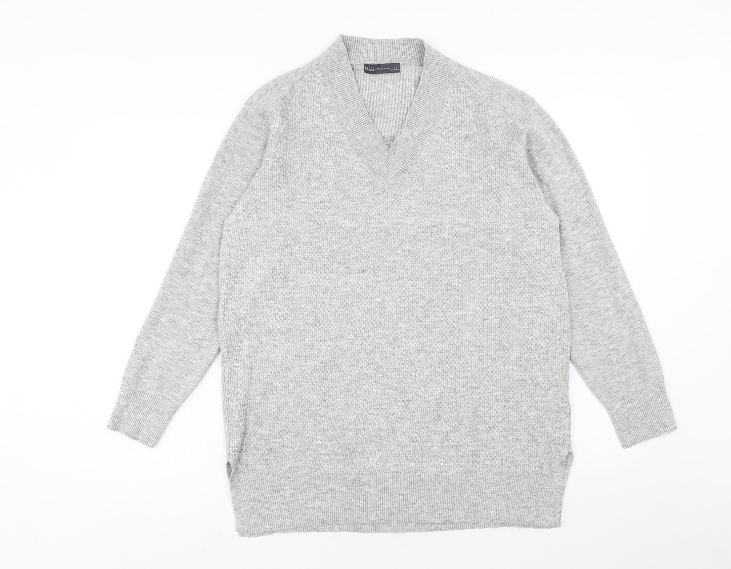 Marks and Spencer Mens Grey V-Neck Viscose Pullover Jumper Size L Long Sleeve