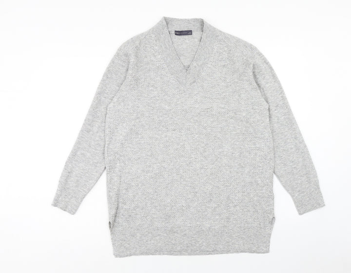Marks and Spencer Mens Grey V-Neck Viscose Pullover Jumper Size L Long Sleeve