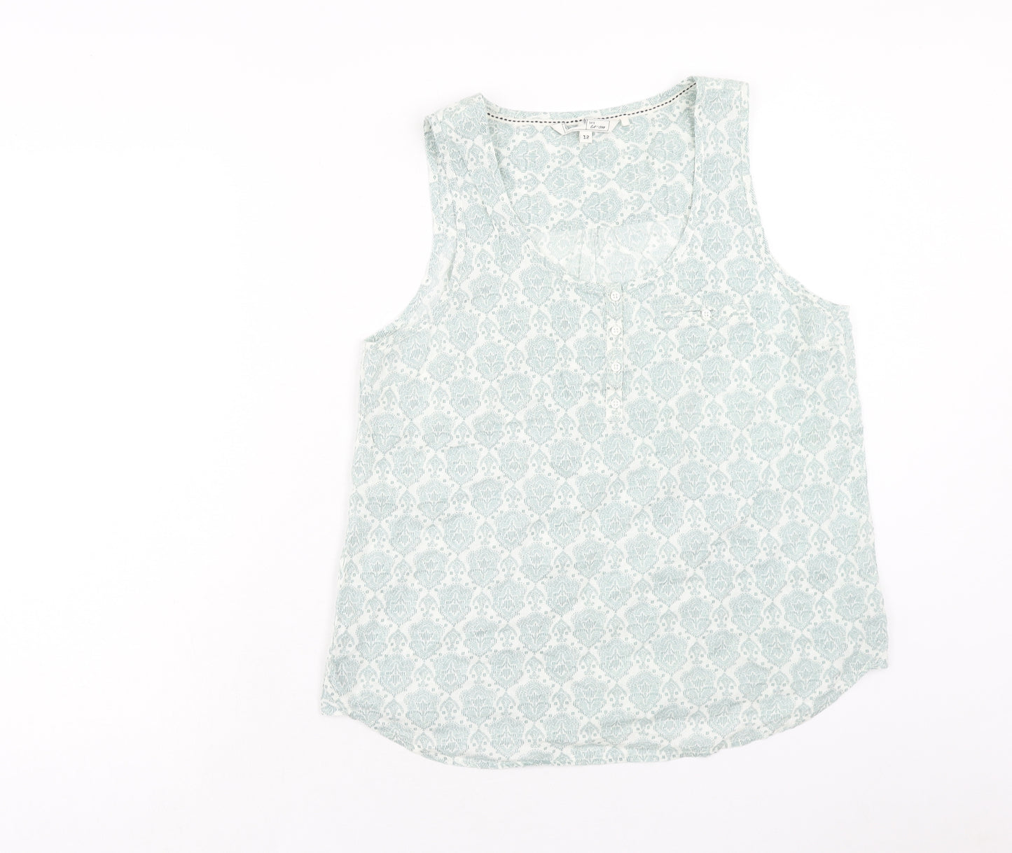 Preworn Womens Green Geometric Polyester Basic Tank Size 12 Round Neck
